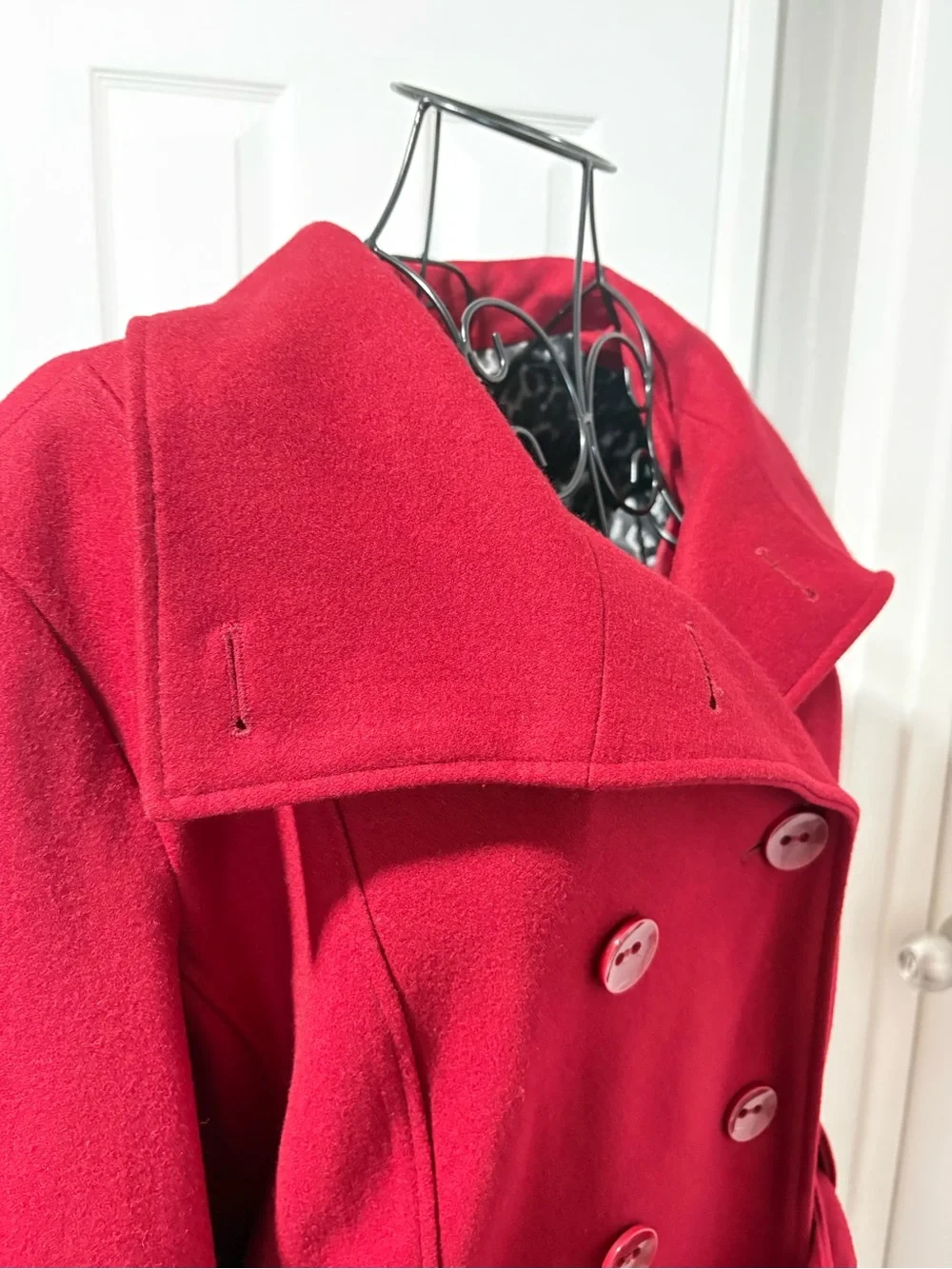 SienaStudio Red Double-Breasted Fully Lined Belted Women's Wool Polo Coat 1X